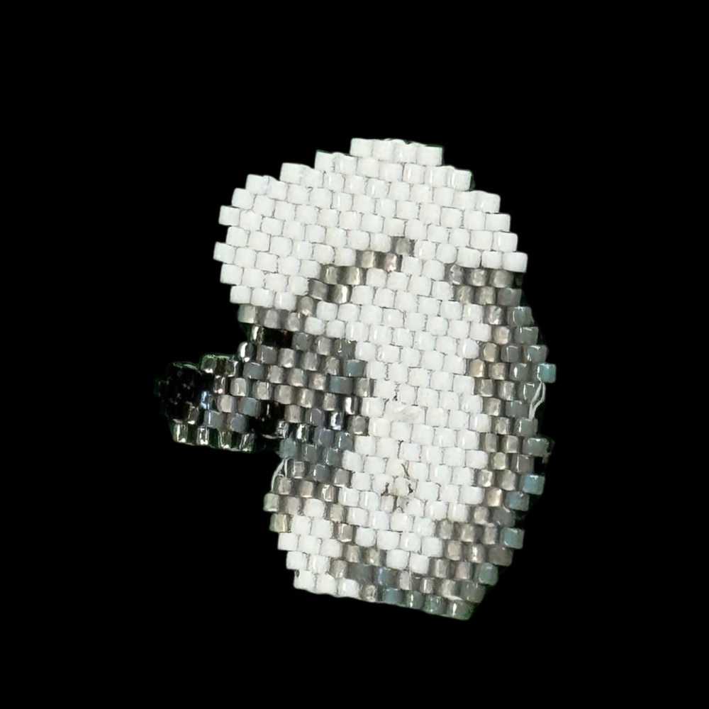 Handcrafted beaded white standard show poodle leather backed brooch pin